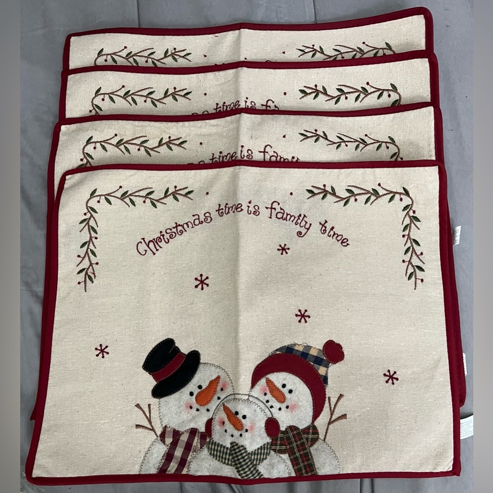 Set Of 4 Festive Snowman Holiday Placemats
